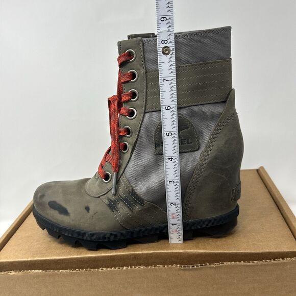 SOREL Lexie Wedge Ankle Boot Quarry Waterproof Leather Canvas Size 7.5/EU 38.5 - Picture 14 of 16